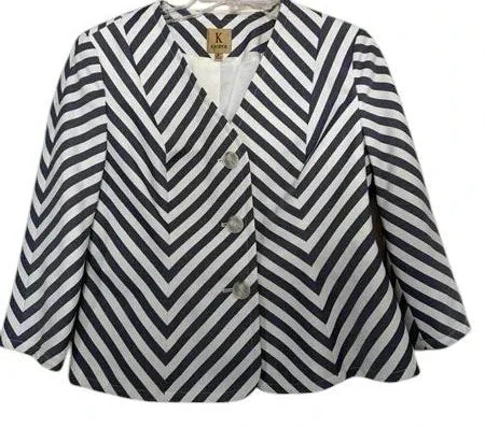 Kasper Chevron Stripe Blazer Navy White